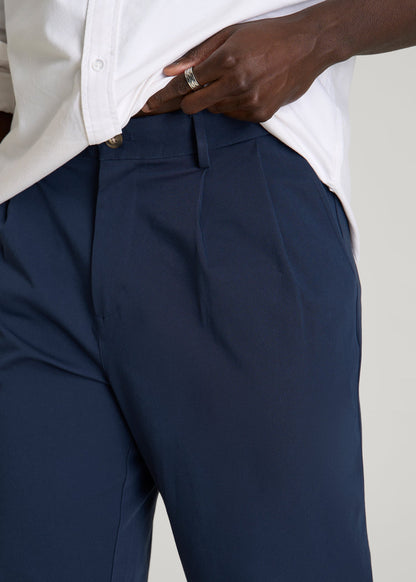 American Tall Men Stretch Commuter Pleated Chinos for Tall Men in Navy Blue