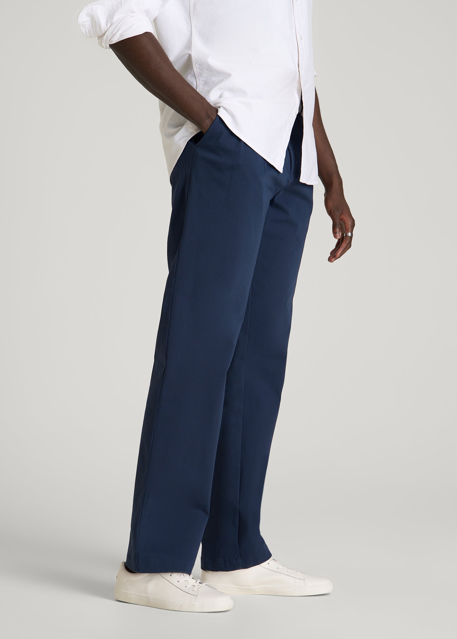 American Tall Men Stretch Commuter Pleated Chinos for Tall Men in Navy Blue
