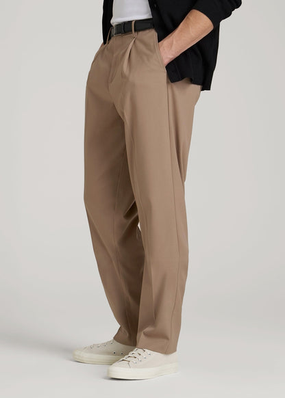 American Tall Men Relaxed Pleated Trousers for Tall Men in Dark Sand