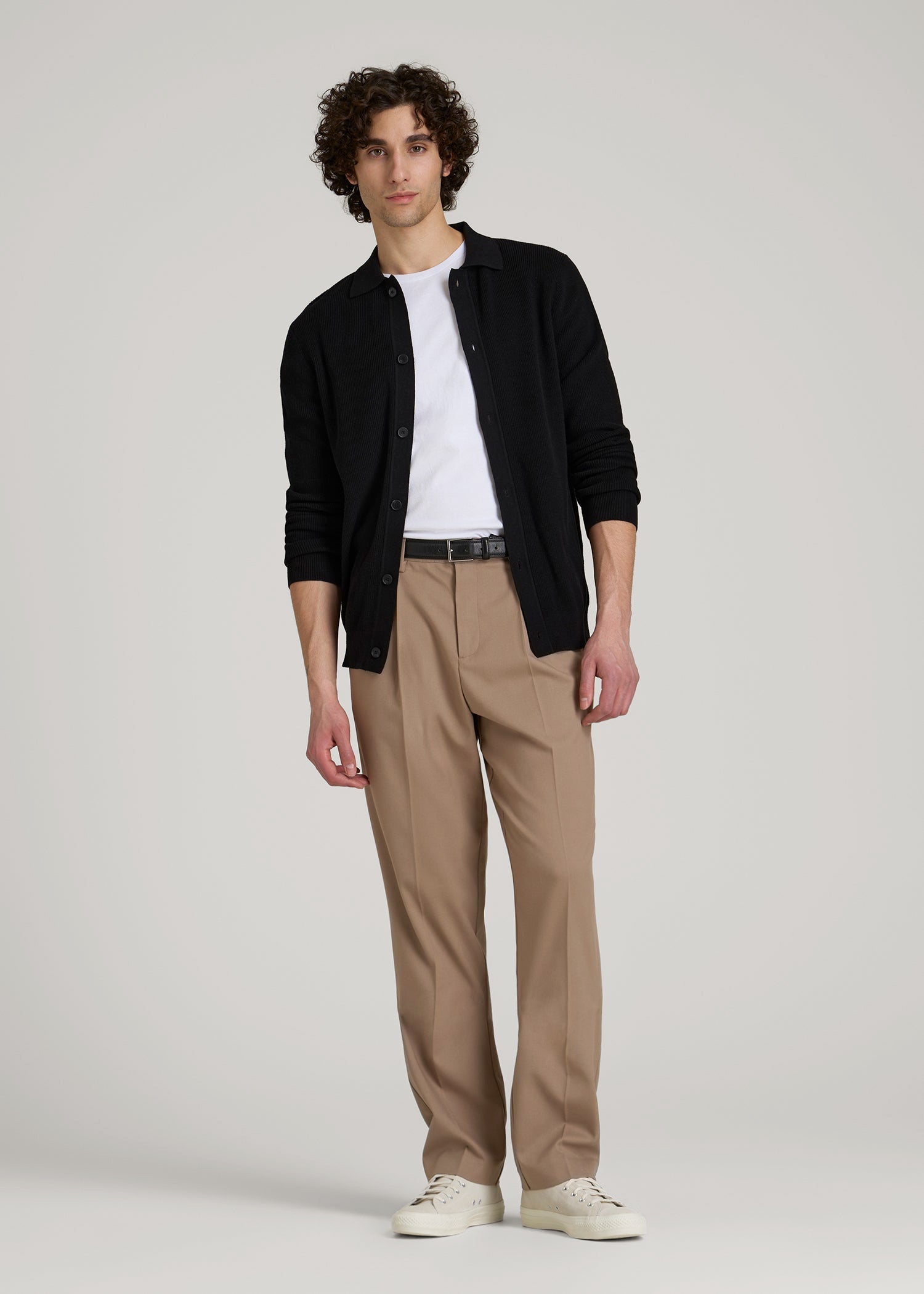 American Tall Men Relaxed Pleated Trousers for Tall Men in Dark Sand