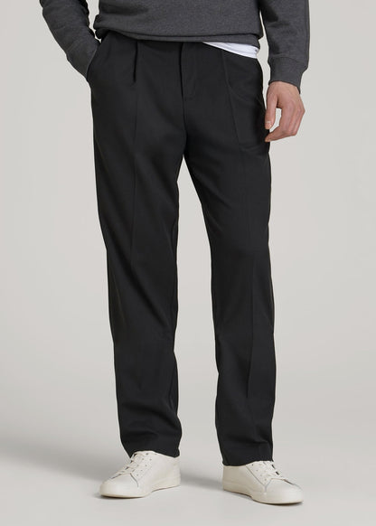 American Tall Men Relaxed Pleated Trousers for Tall Men in Black