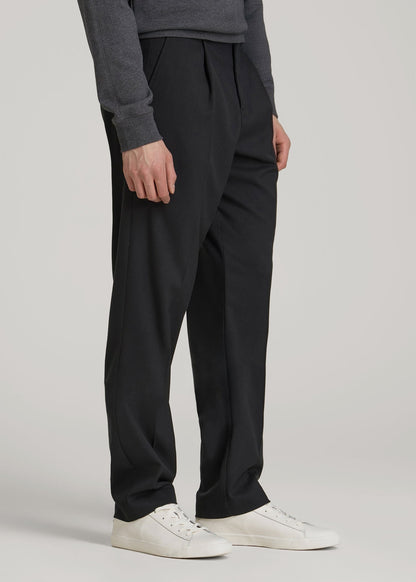 American Tall Men Relaxed Pleated Trousers for Tall Men in Black
