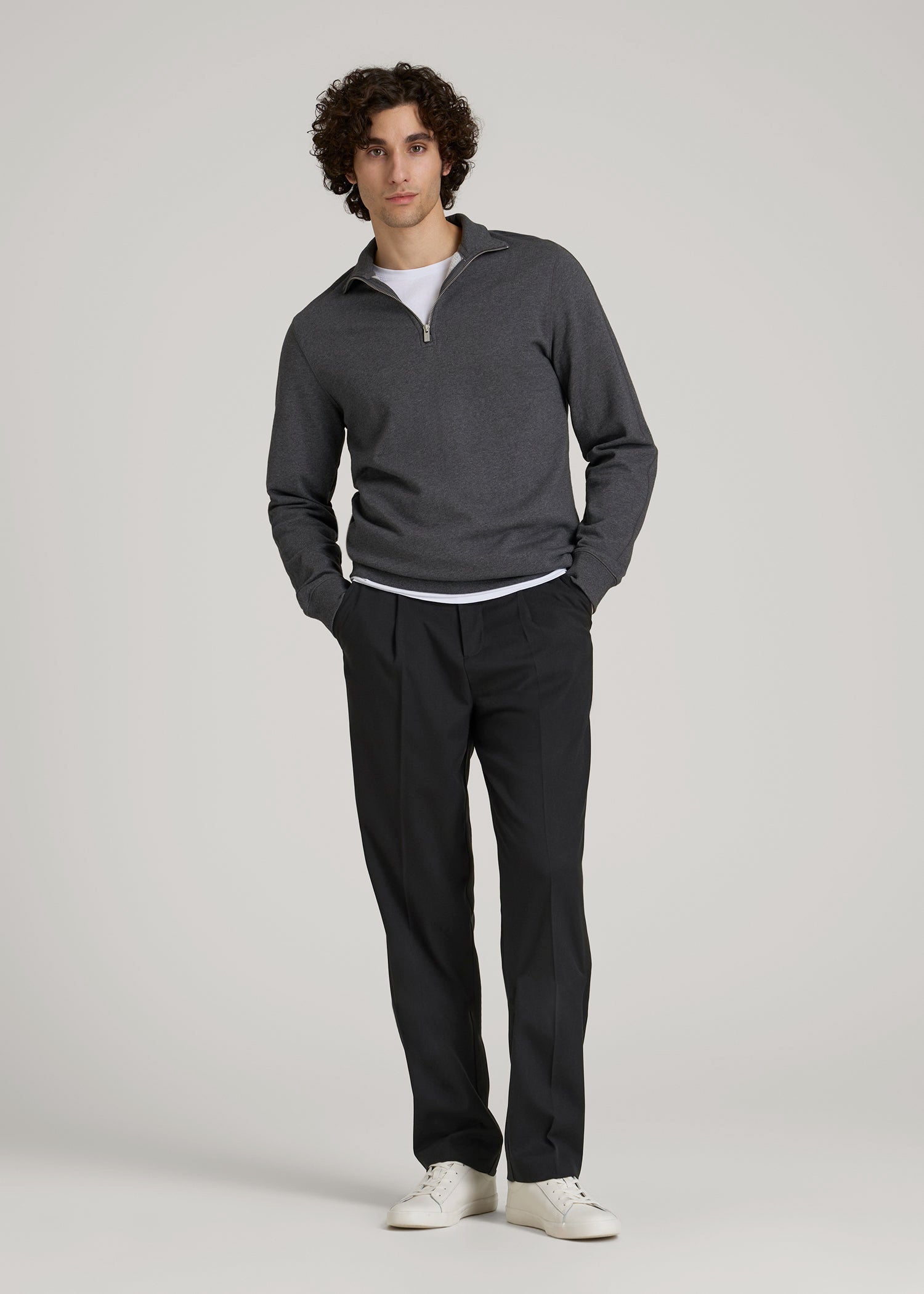 American Tall Men Relaxed Pleated Trousers for Tall Men in Black