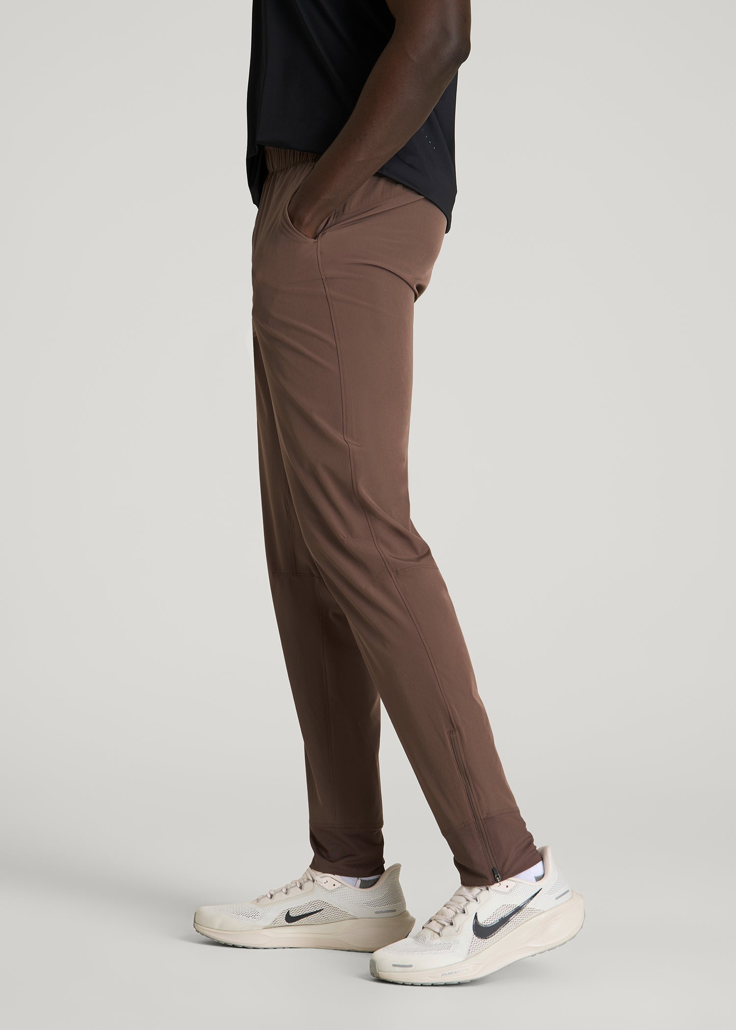 American Tall Men Featherweight Perforated Training Joggers for Tall Men in Coffee Quartz