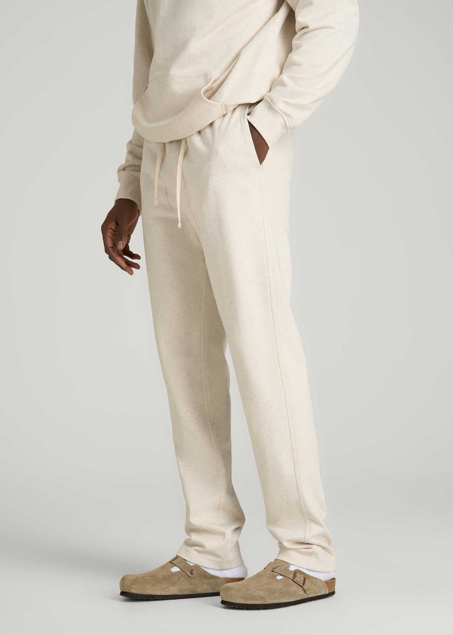 American Tall Men Everyday French Terry Straight Leg Sweatpants for Tall Men in Heathered Oatmeal