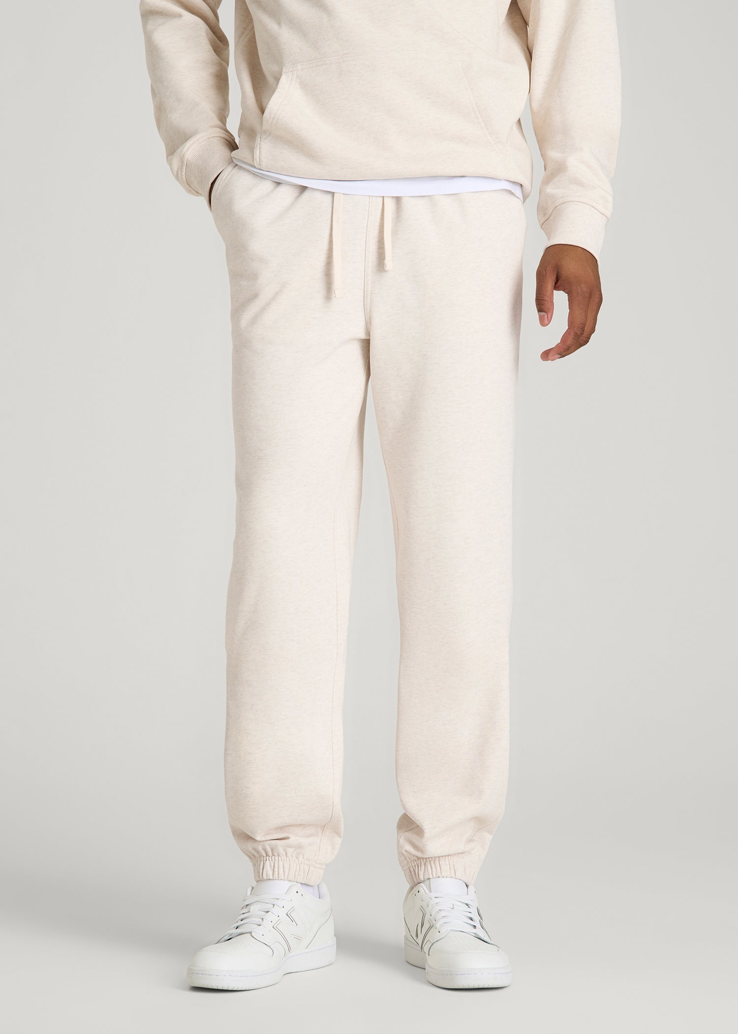 American Tall Men Everyday French Terry Cinched Bottom Sweatpants for Tall Men in Heathered Oatmeal