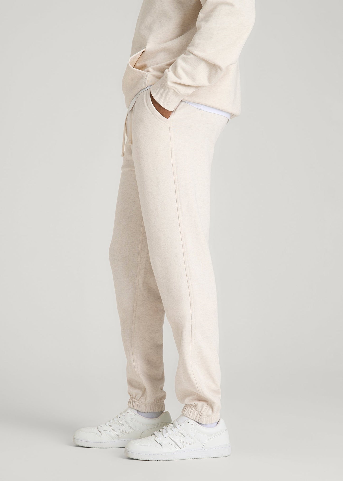 American Tall Men Everyday French Terry Cinched Bottom Sweatpants for Tall Men in Heathered Oatmeal