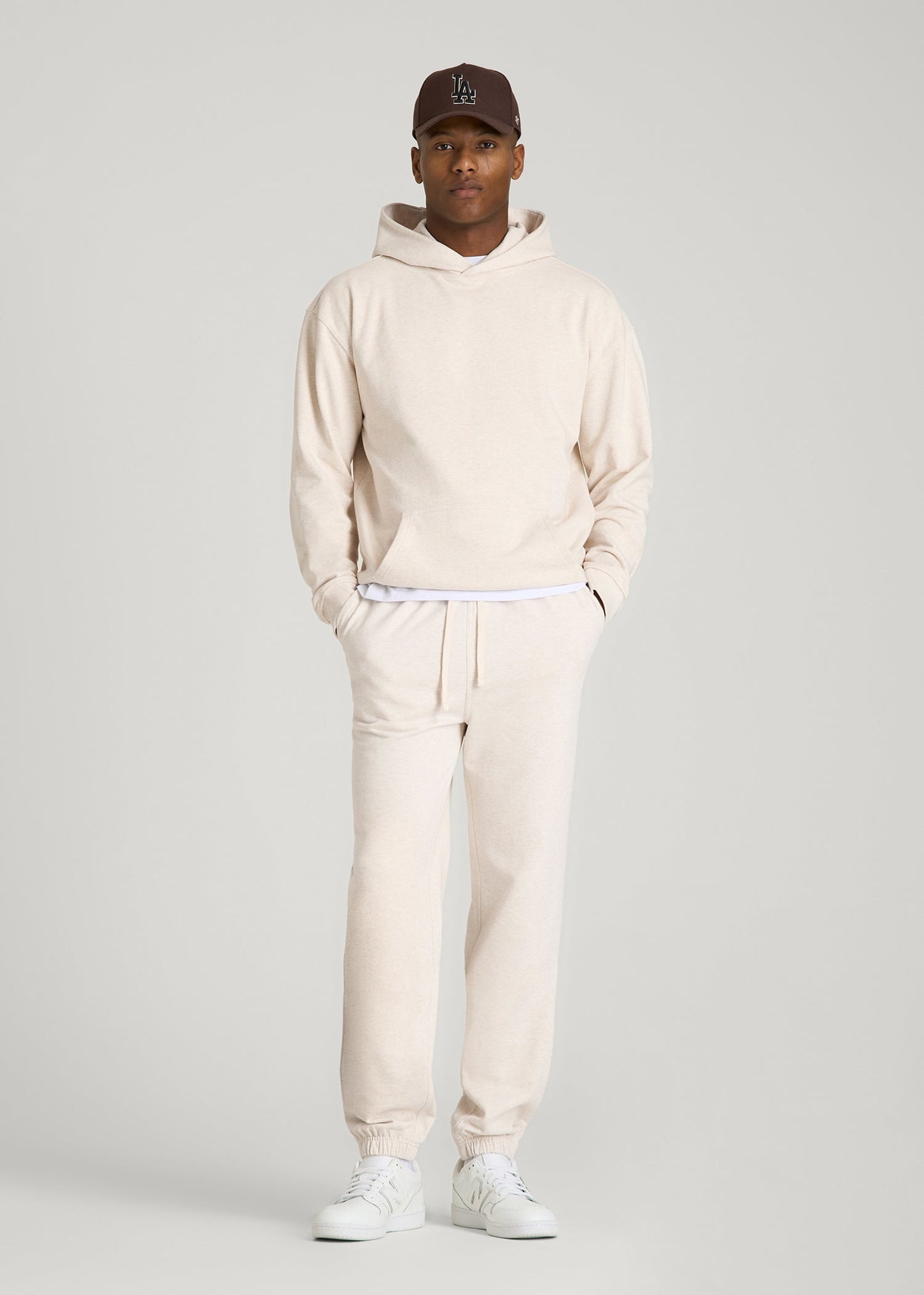 American Tall Men Everyday French Terry Cinched Bottom Sweatpants for Tall Men in Heathered Oatmeal