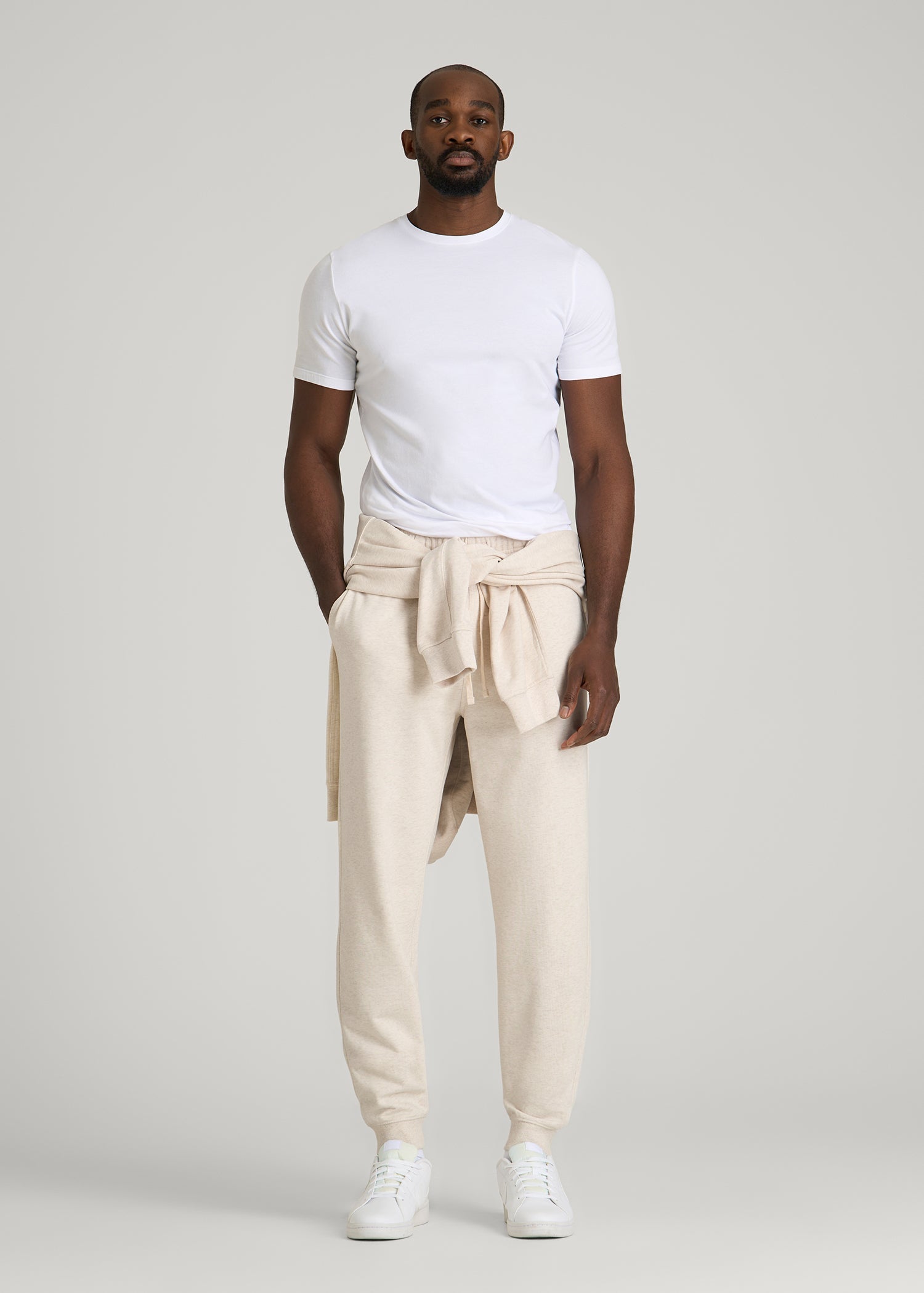 American Tall Men Everyday French Terry Jogger for Tall Men in Heathered Oatmeal