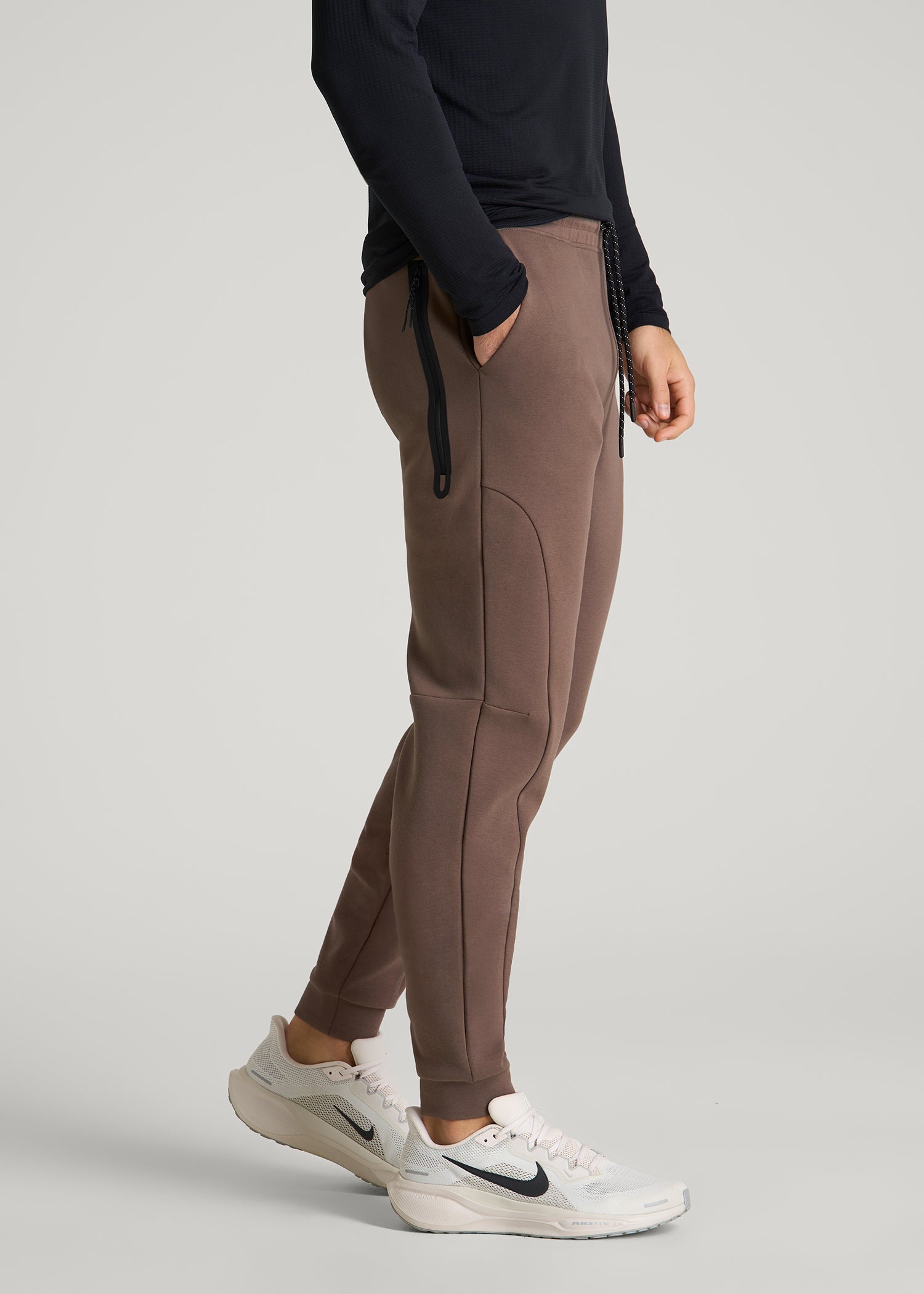 American Tall Men Tech Motion Fleece Joggers for Tall Men in Coffee Quartz