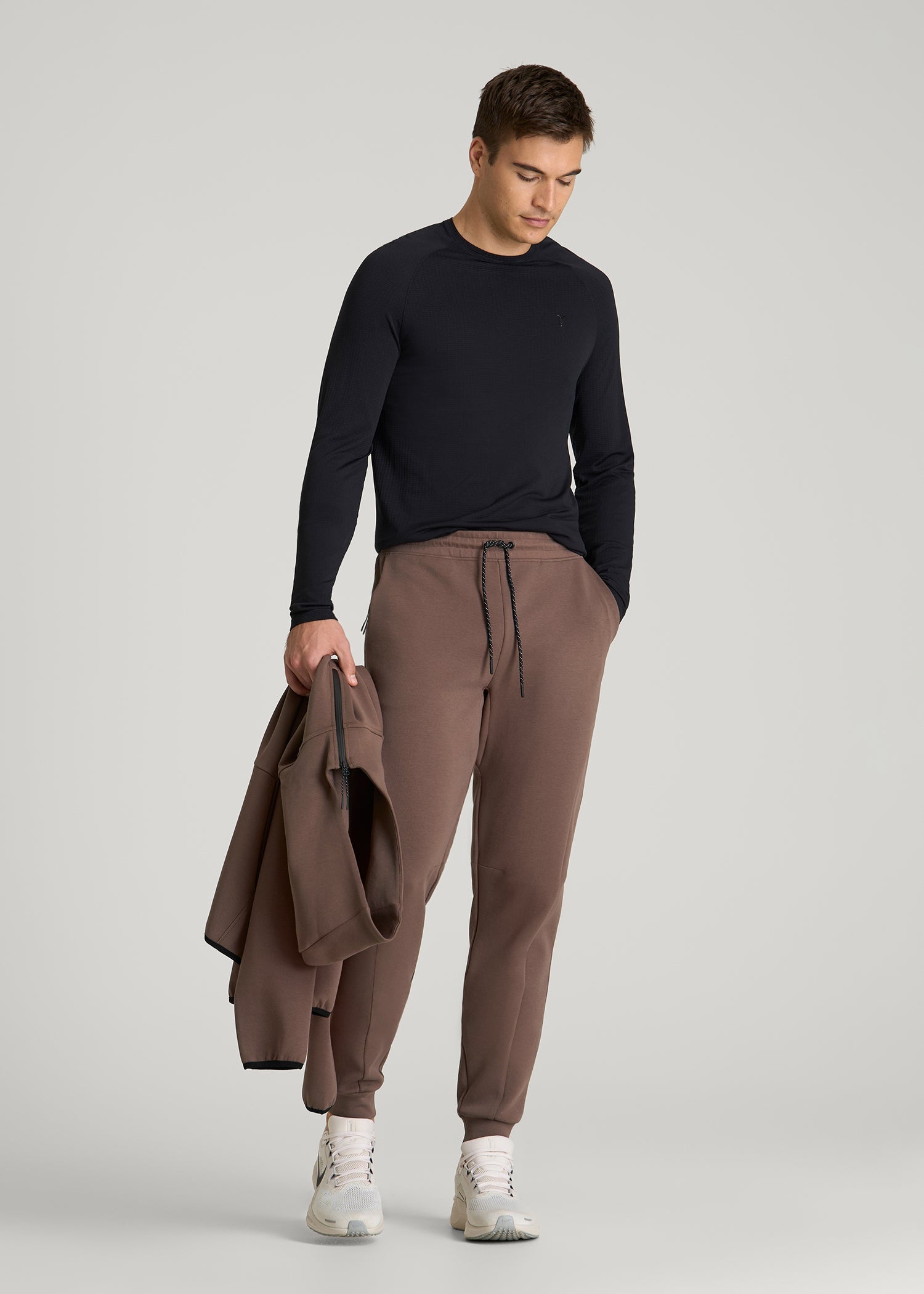 American Tall Men Tech Motion Fleece Joggers for Tall Men in Coffee Quartz
