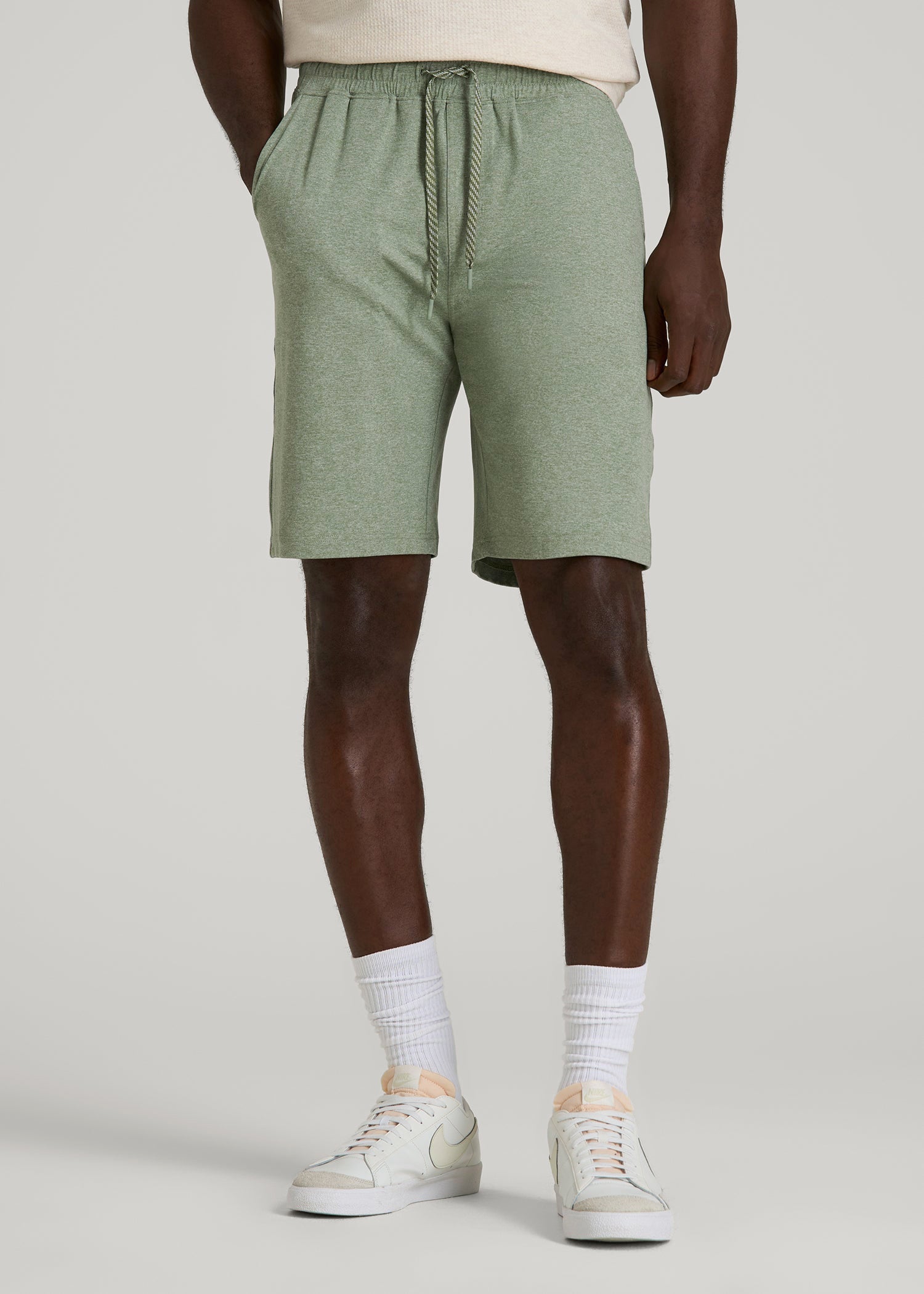 American Tall Men Weekender Stretch Lounge Shorts for Tall Men in Dark Seagrass Mix