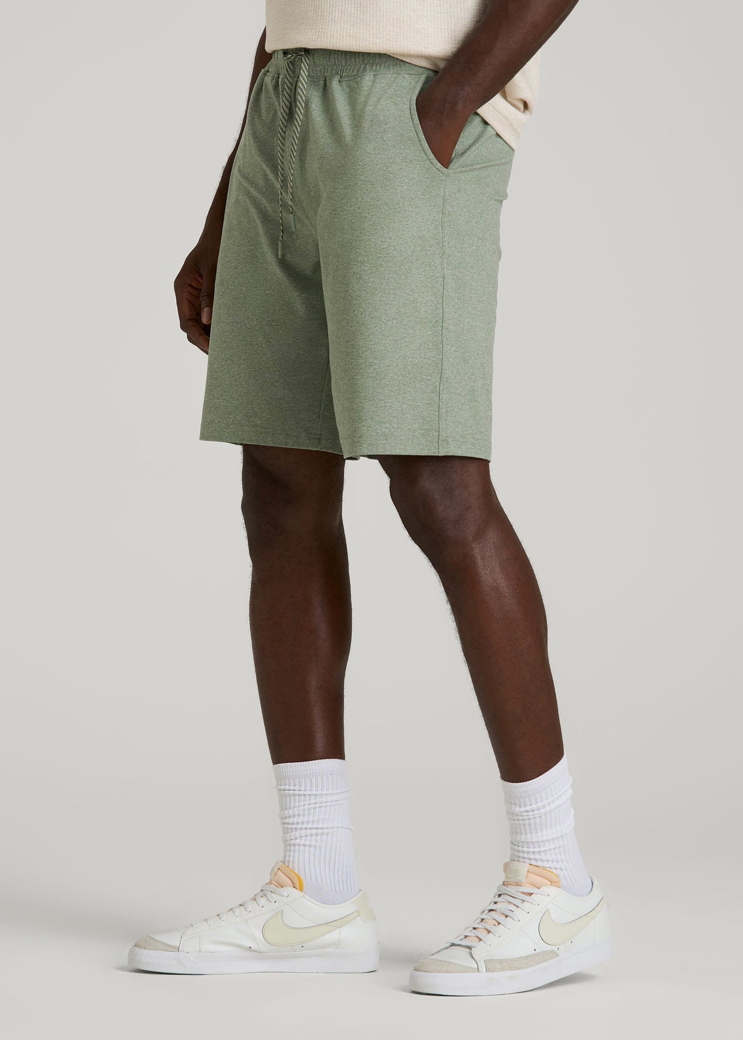 American Tall Men Weekender Stretch Lounge Shorts for Tall Men in Dark Seagrass Mix