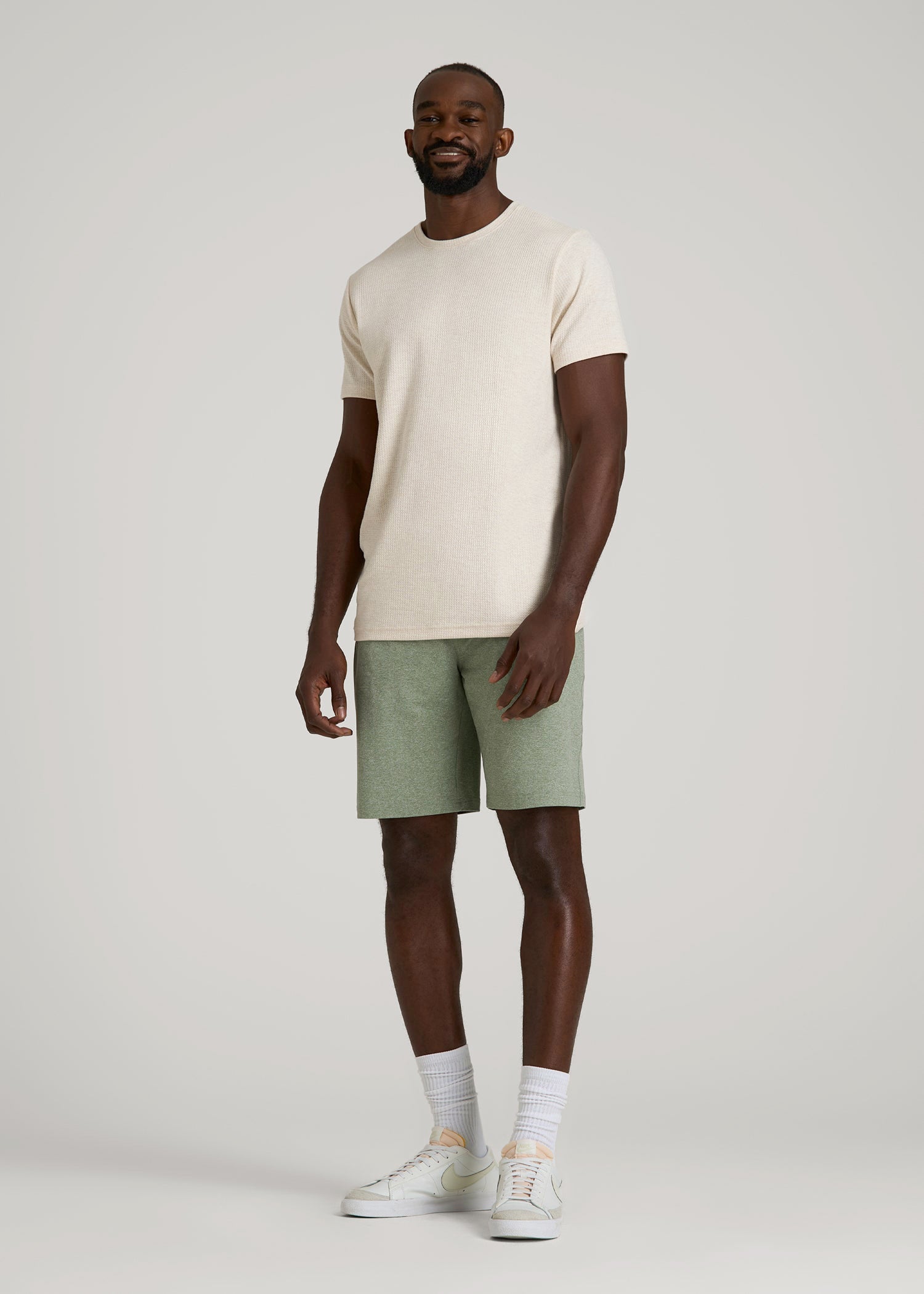American Tall Men Weekender Stretch Lounge Shorts for Tall Men in Dark Seagrass Mix