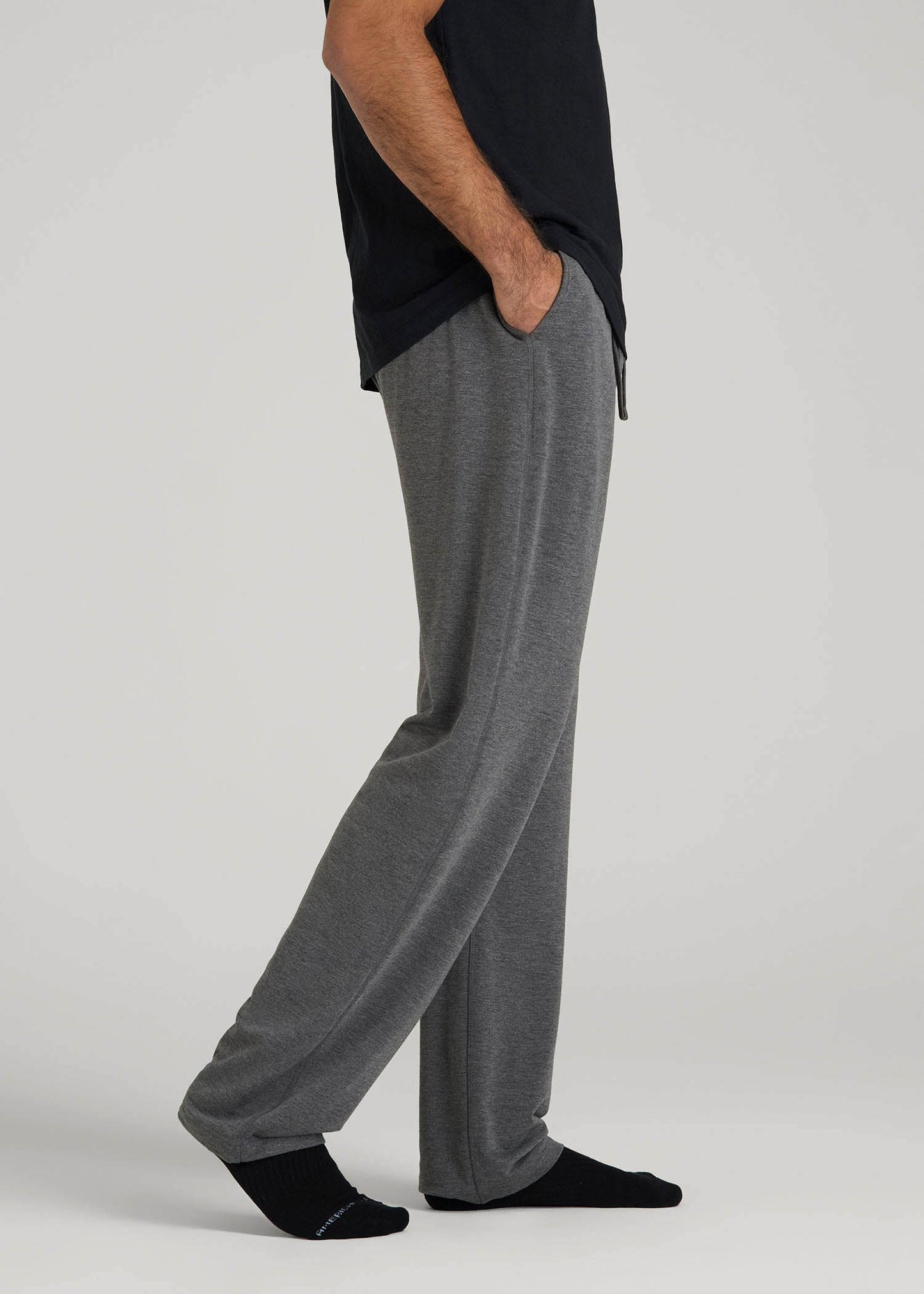 American Tall Men Open-Bottom Pajama Pants for Tall Men in Charcoal Mix