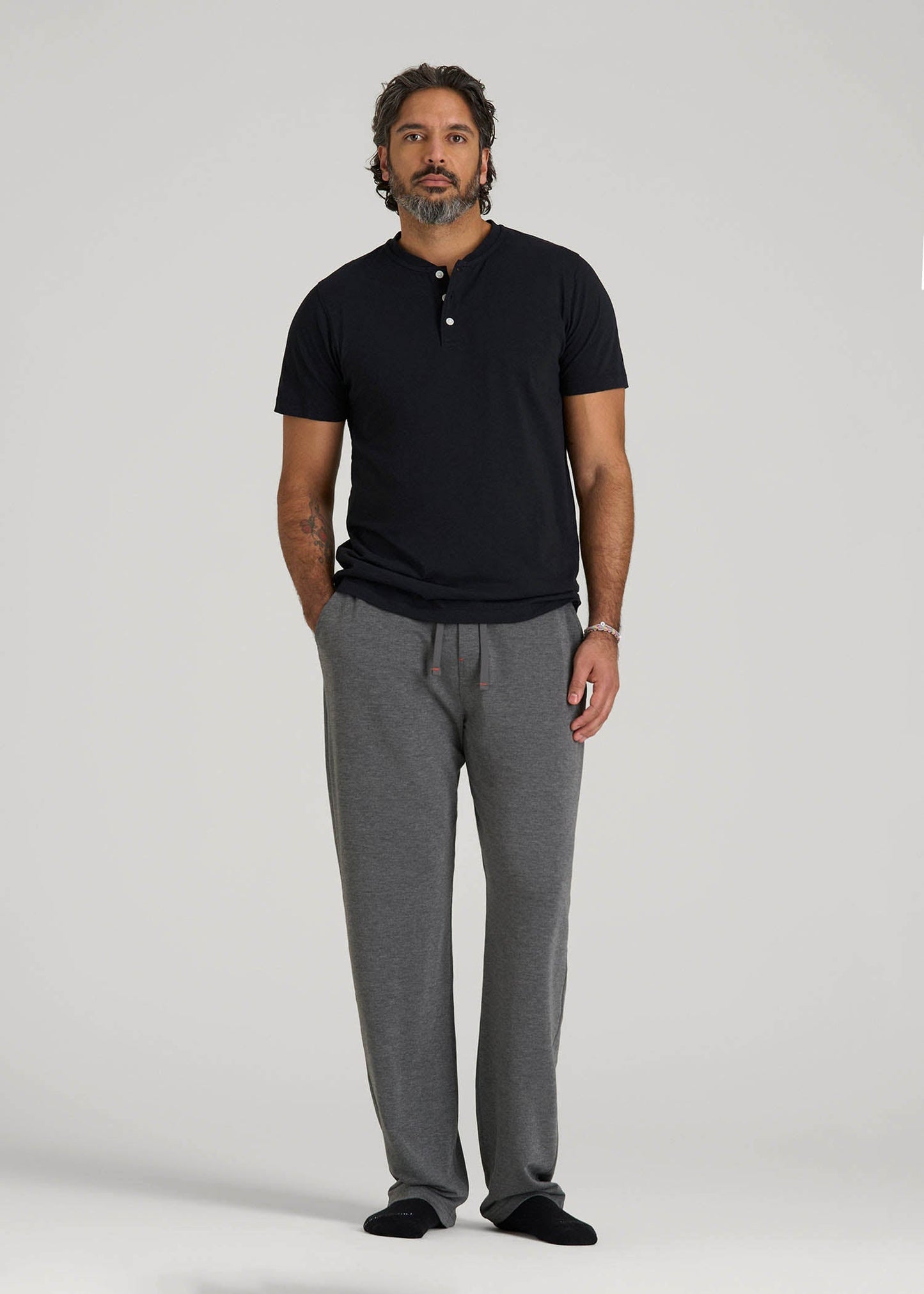 American Tall Men Open-Bottom Pajama Pants for Tall Men in Charcoal Mix