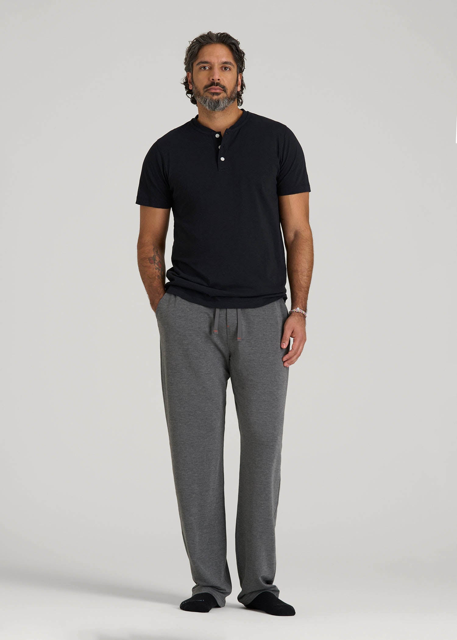 American Tall Men Open-Bottom Pajama Pants for Tall Men in Charcoal Mix
