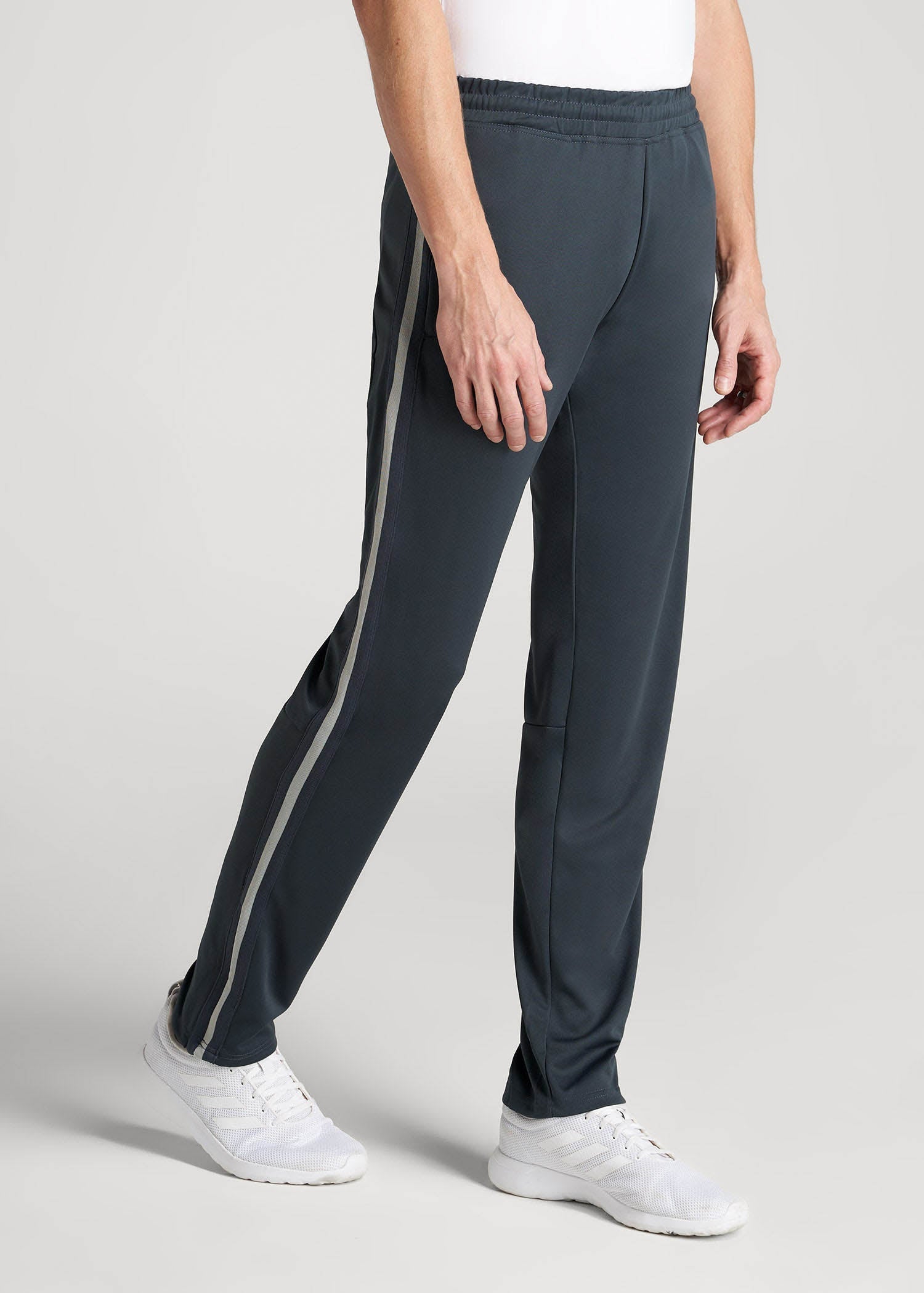American Tall Men Athletic Stripe Pants for Tall Men in Storm Grey Stripe