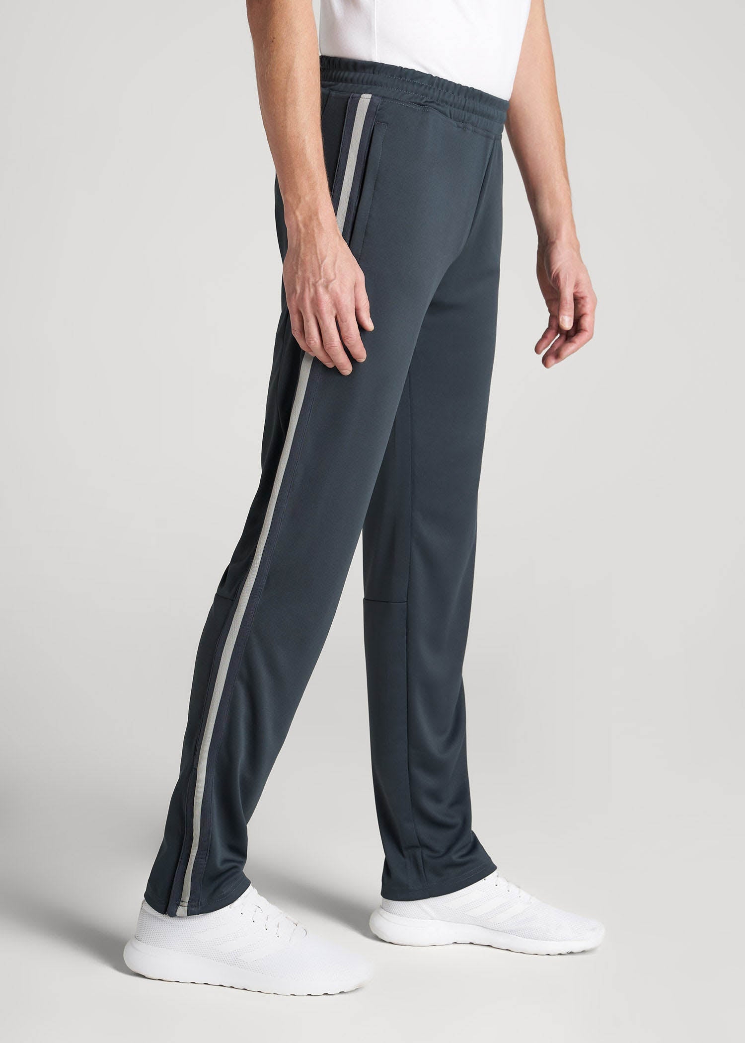 American Tall Men Athletic Stripe Pants for Tall Men in Storm Grey Stripe