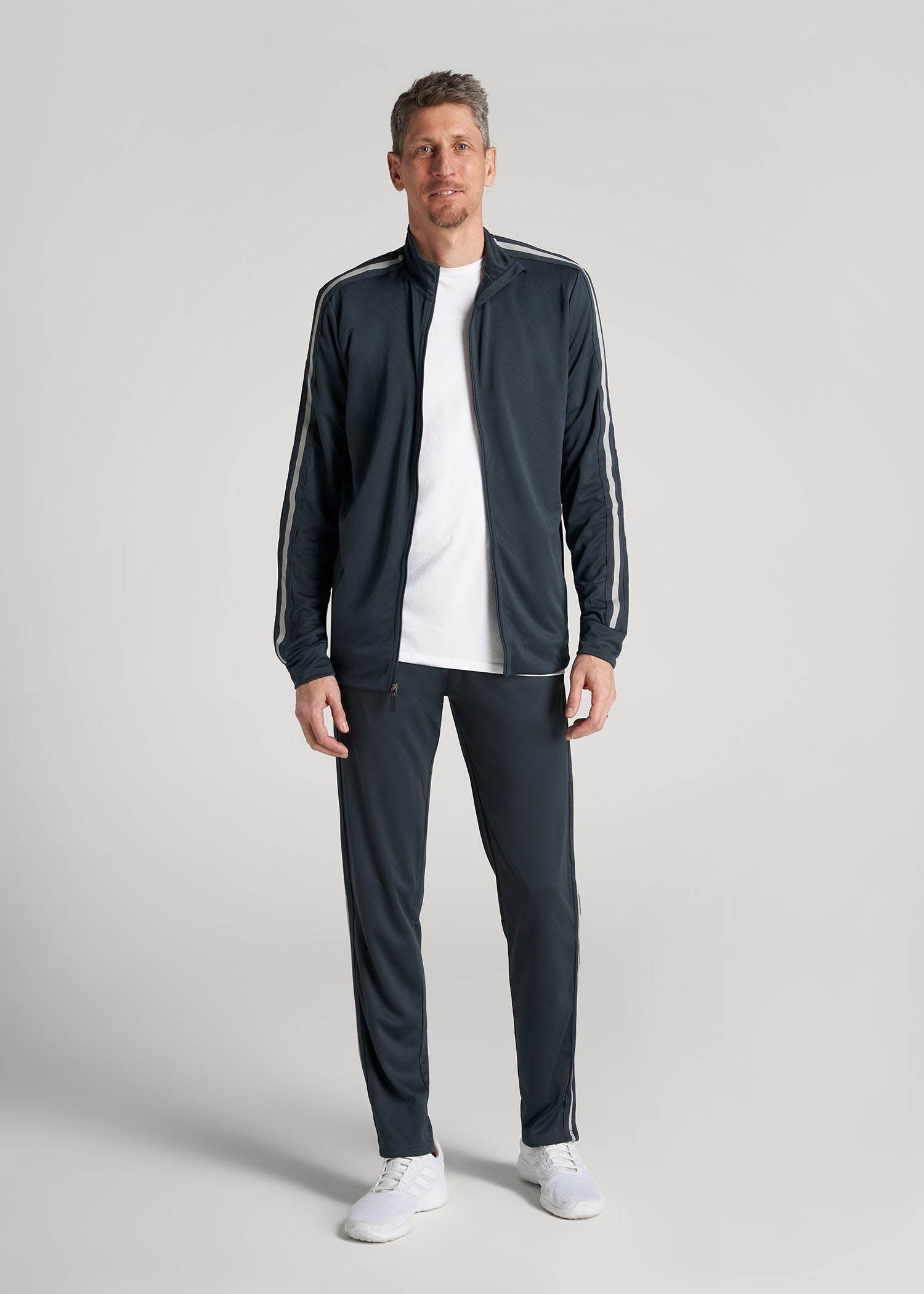 American Tall Men Athletic Stripe Pants for Tall Men in Storm Grey Stripe