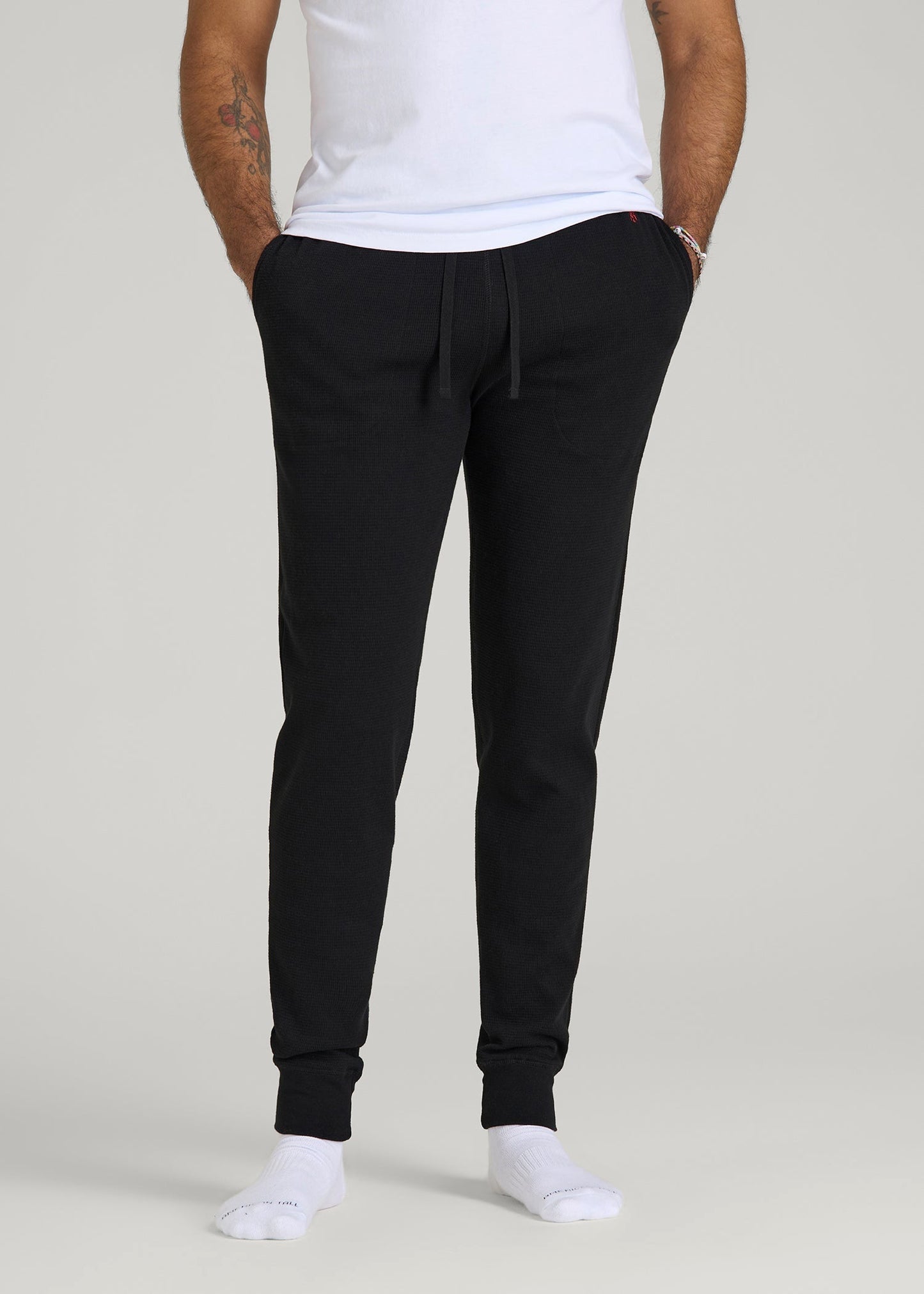 American Tall Men Waffle-Knit Lounge Jogger for Tall Men in Black