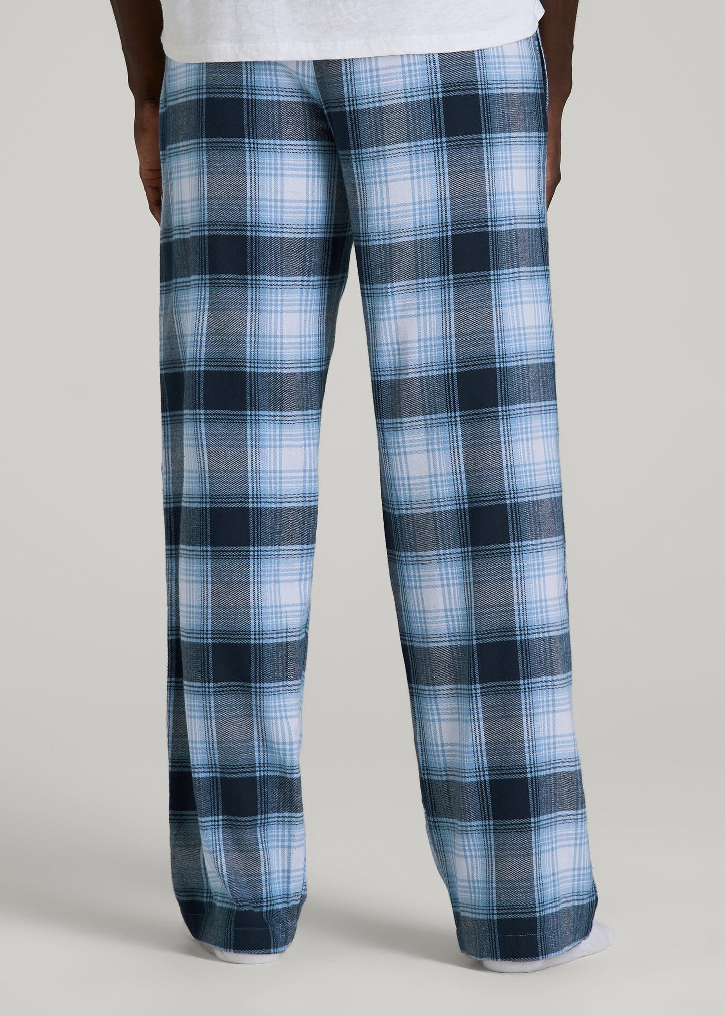 American Tall Men Flannel Pajama Pants for Tall Men in Blue and White Plaid