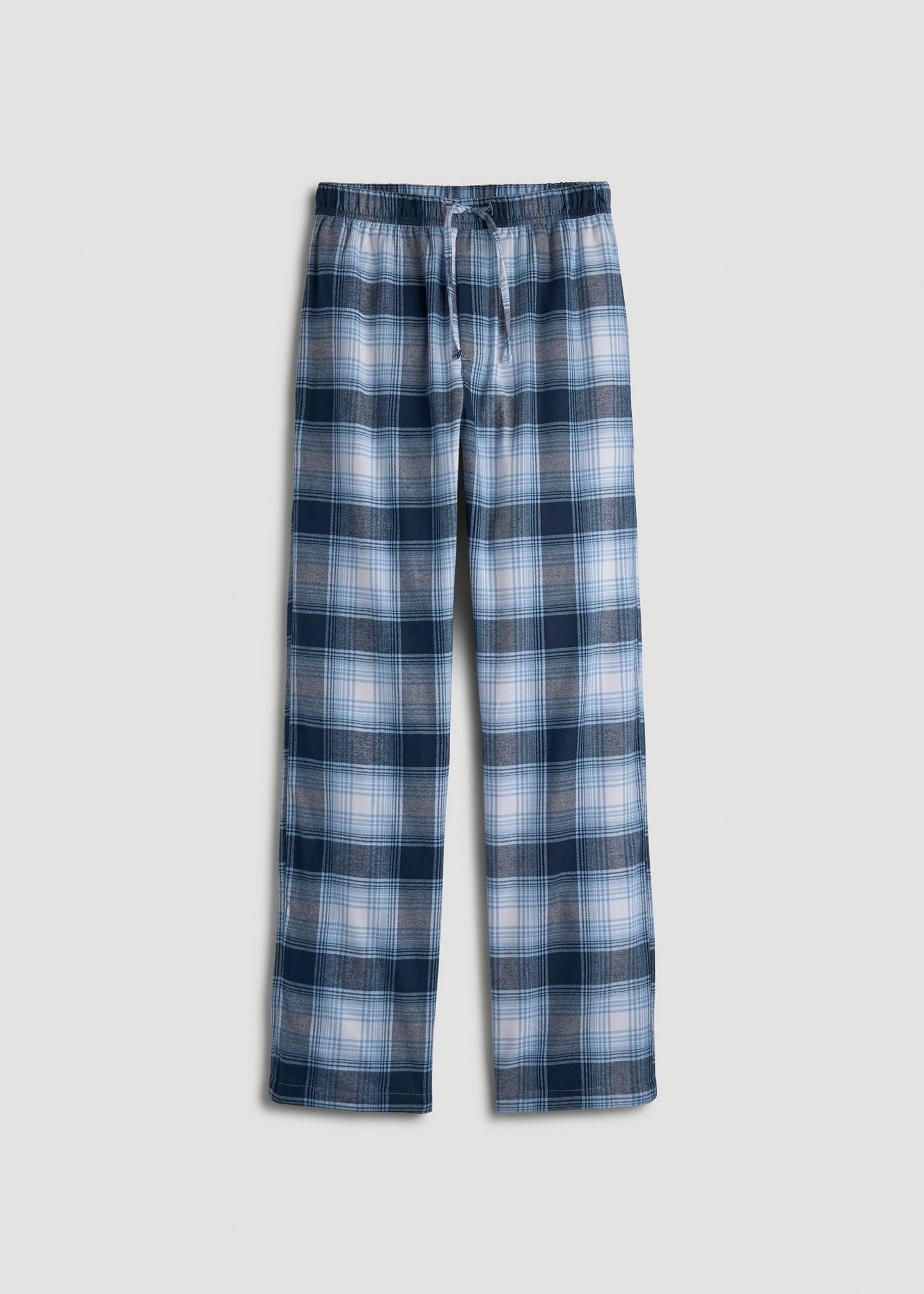 American Tall Men Flannel Pajama Pants for Tall Men in Blue and White Plaid