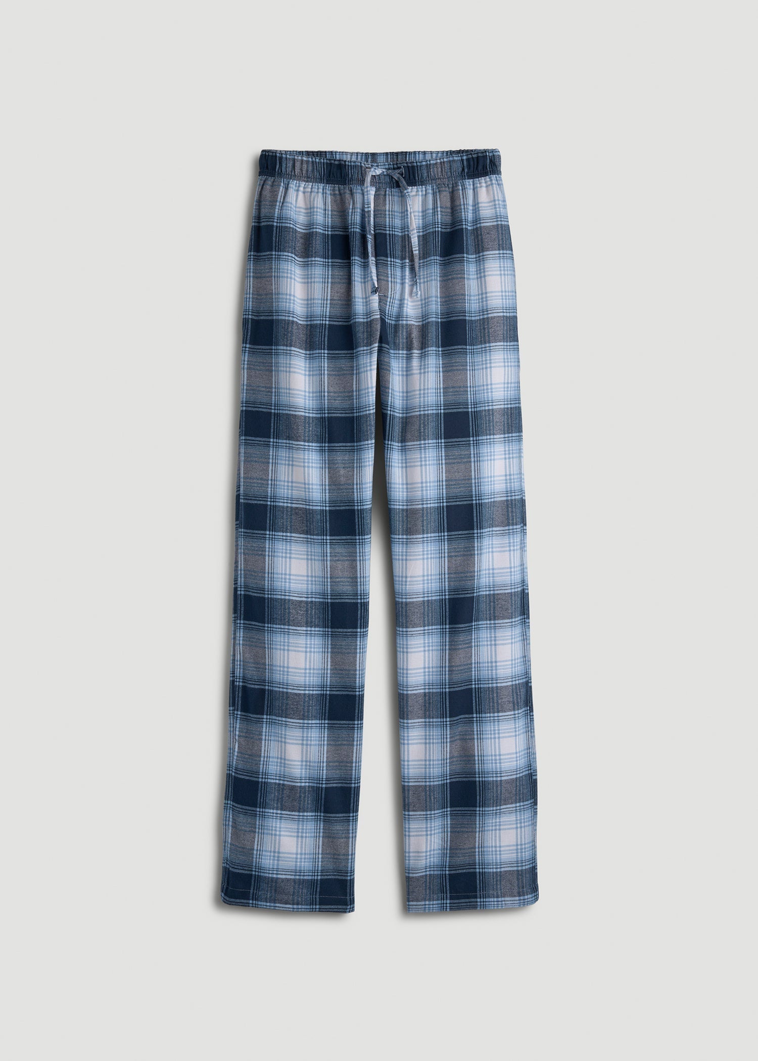 American Tall Men Flannel Pajama Pants for Tall Men in Blue and White Plaid