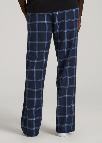 American Tall Men Flannel Pajama Pants for Tall Men in Navy and Blue Windowpane