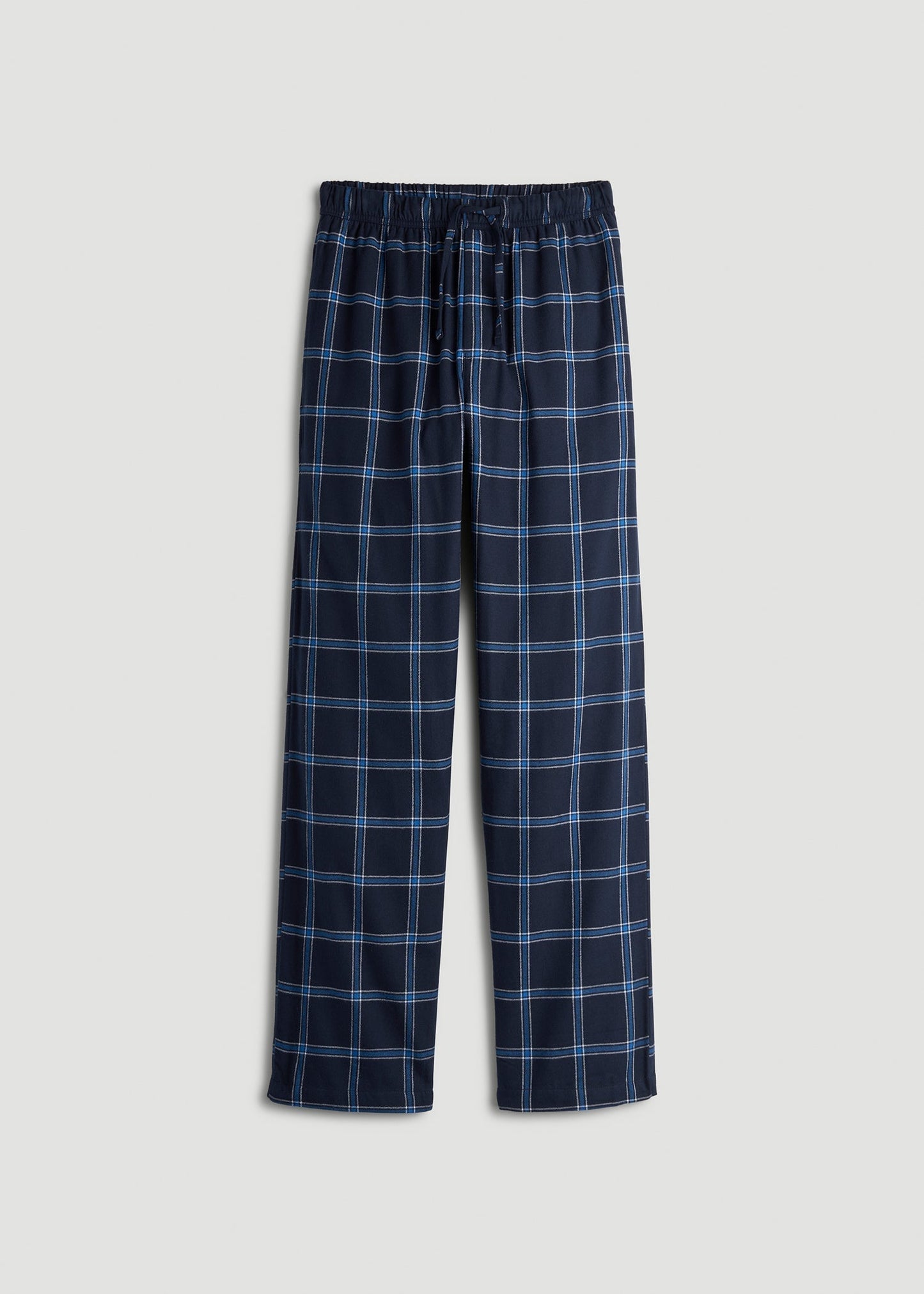 American Tall Men Flannel Pajama Pants for Tall Men in Navy and Blue Windowpane