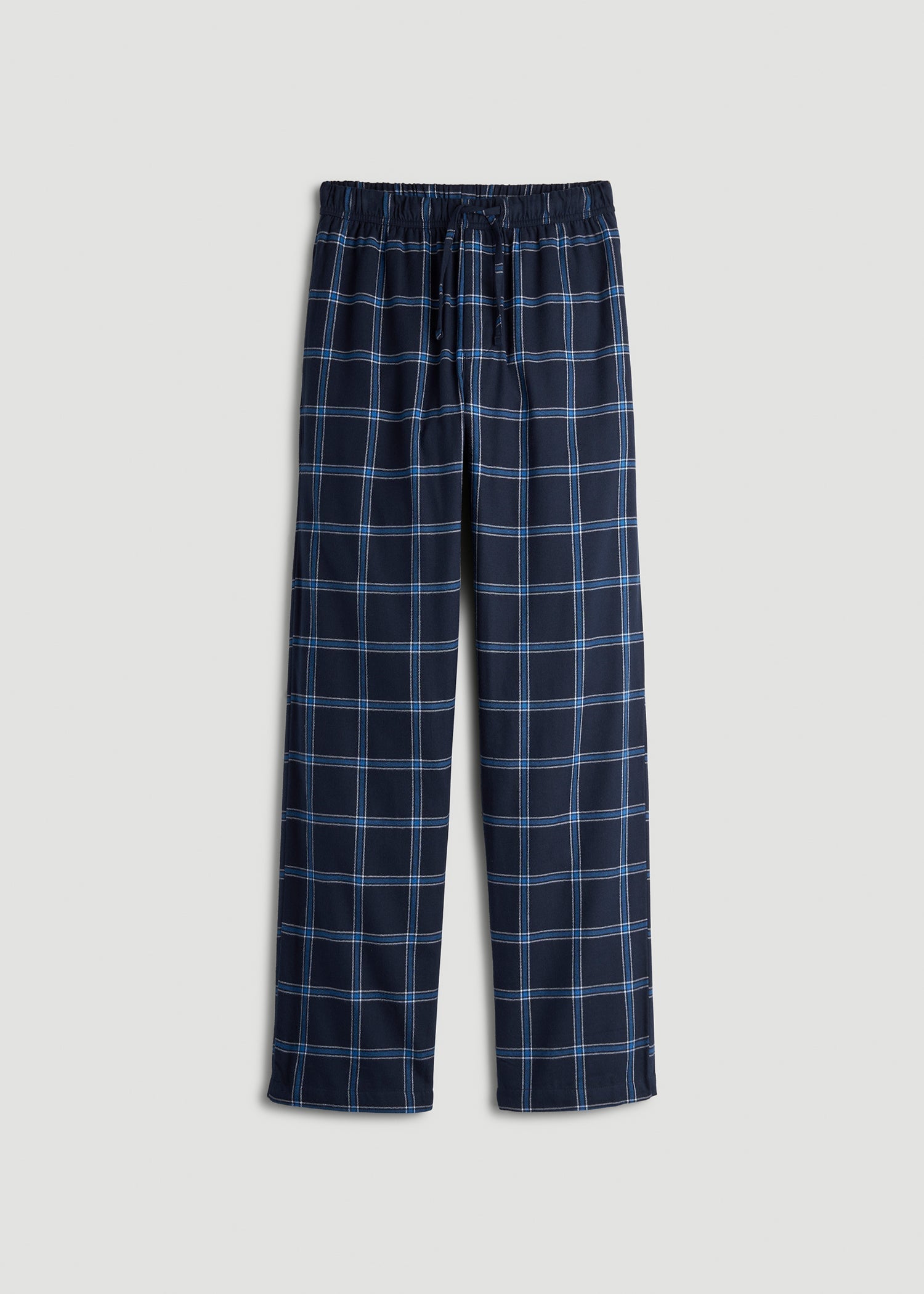 American Tall Men Flannel Pajama Pants for Tall Men in Navy and Blue Windowpane