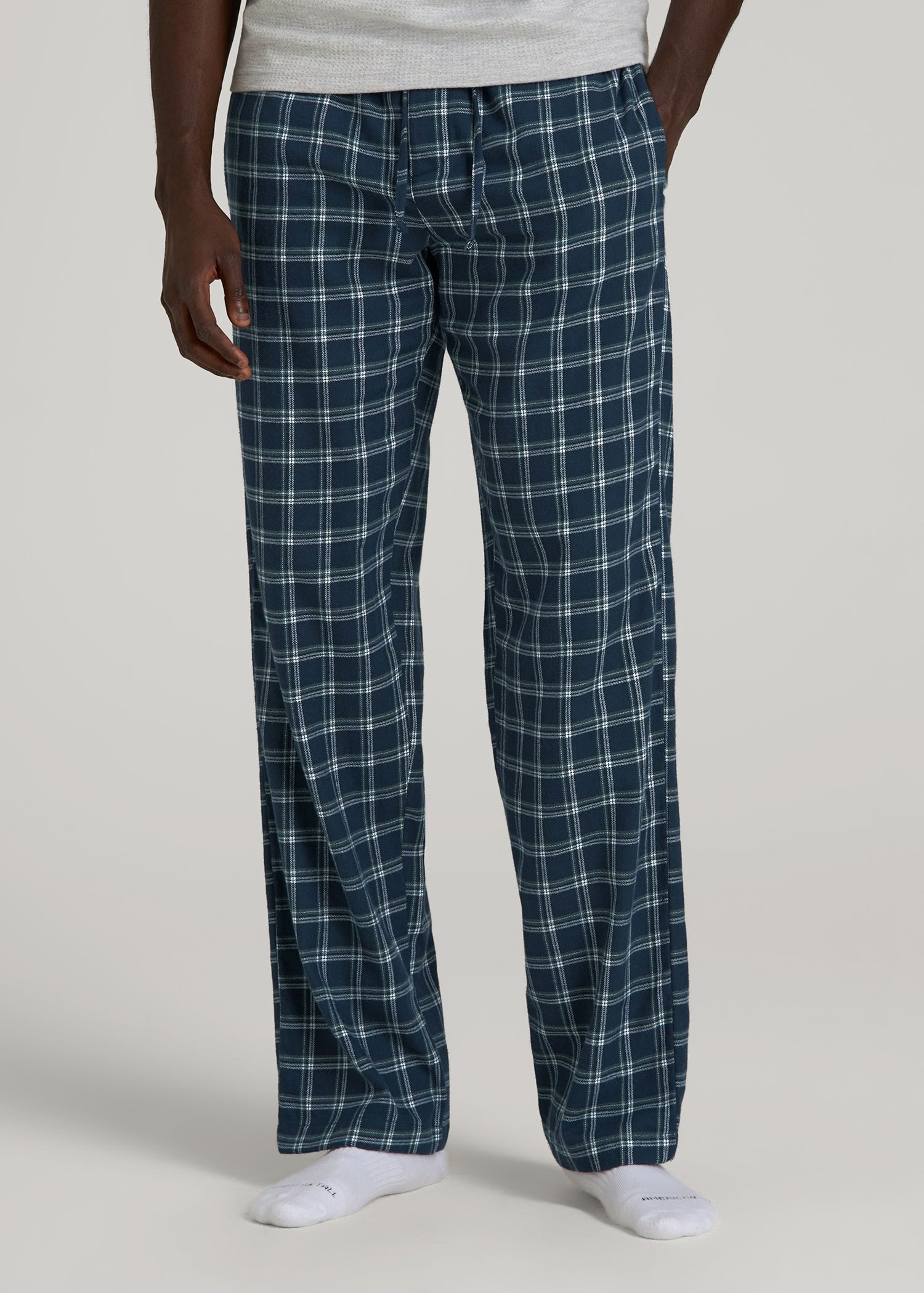 American Tall Men Flannel Pajama Pants for Tall Men in Navy Windowpane