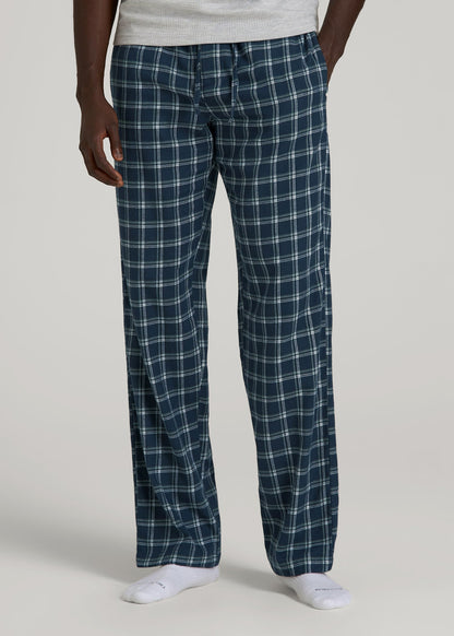 American Tall Men Flannel Pajama Pants for Tall Men in Navy Windowpane