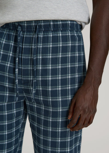 American Tall Men Flannel Pajama Pants for Tall Men in Navy Windowpane