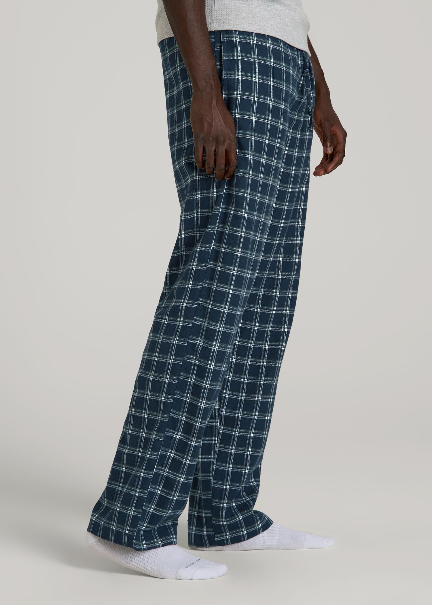 American Tall Men Flannel Pajama Pants for Tall Men in Navy Windowpane