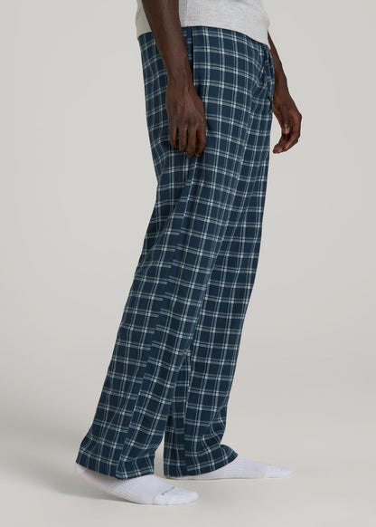 American Tall Men Flannel Pajama Pants for Tall Men in Navy Windowpane