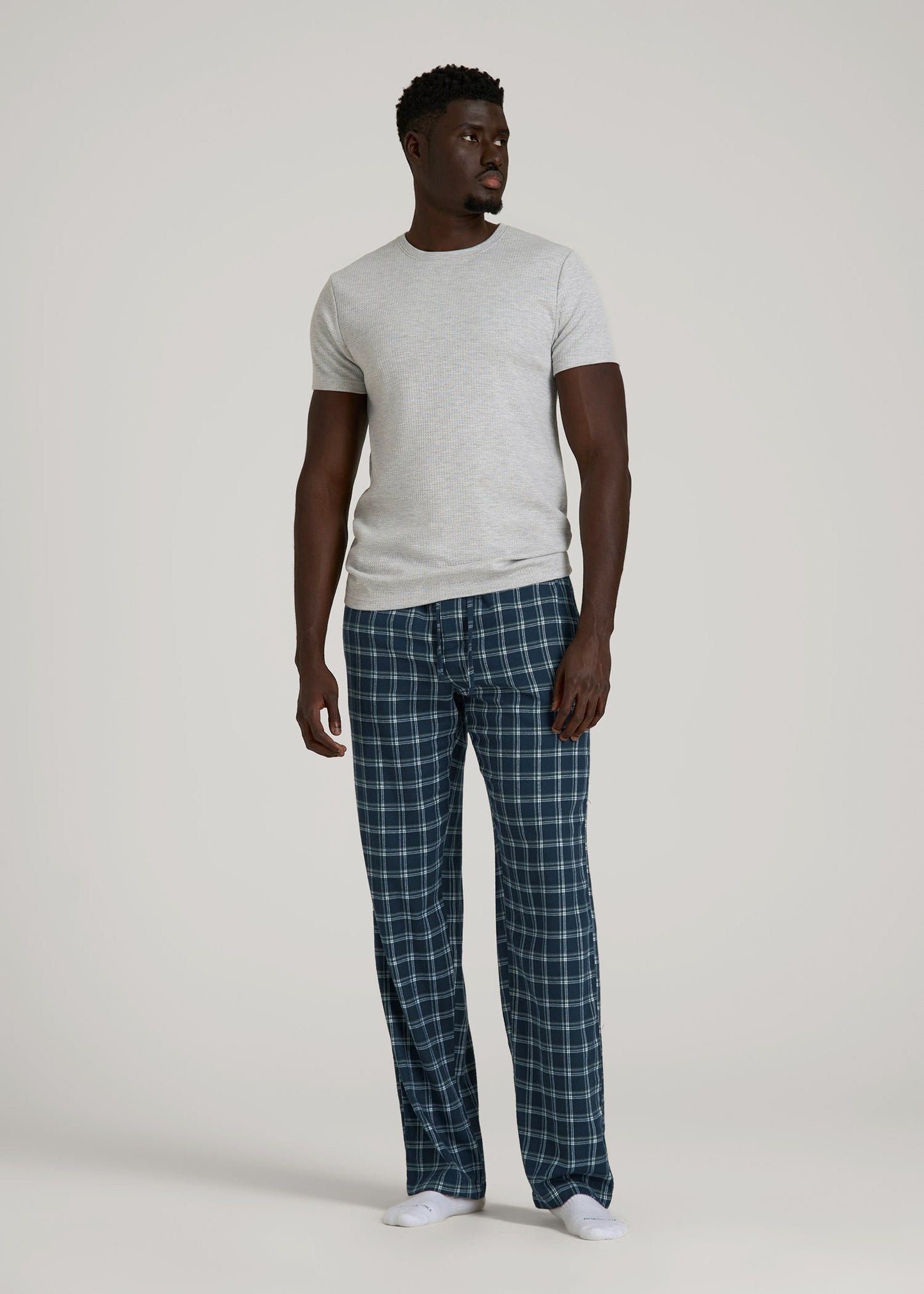 American Tall Men Flannel Pajama Pants for Tall Men in Navy Windowpane