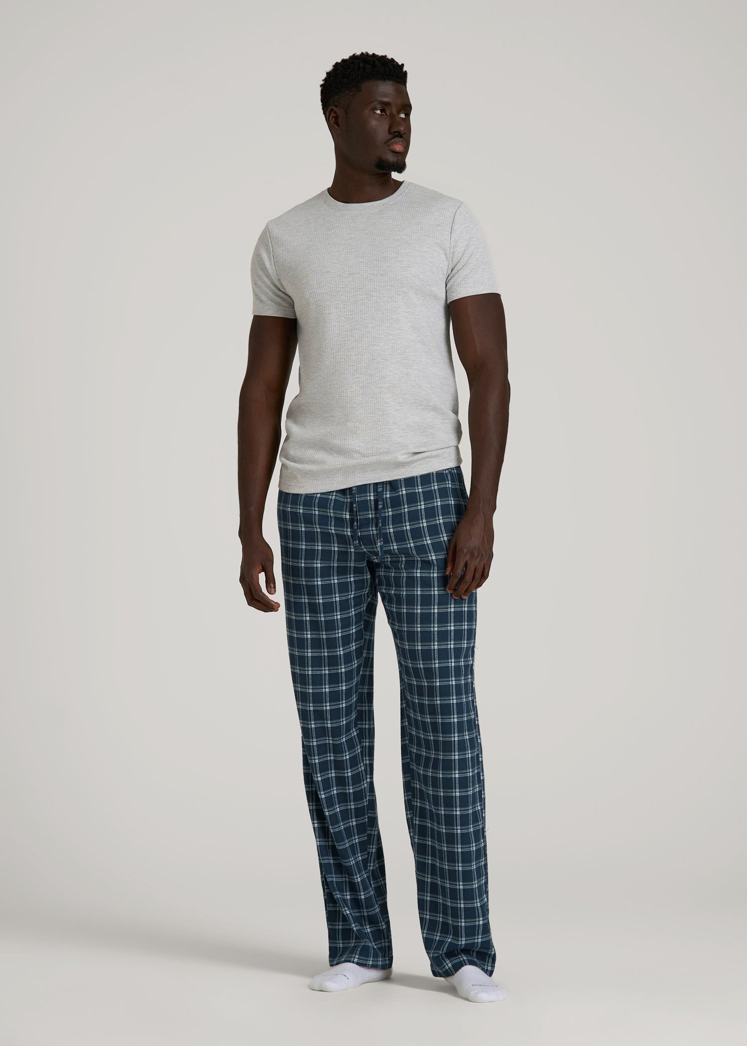 American Tall Men Flannel Pajama Pants for Tall Men in Navy Windowpane
