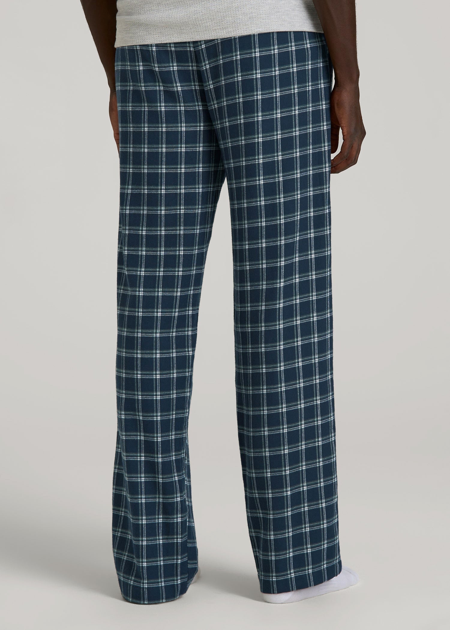 American Tall Men Flannel Pajama Pants for Tall Men in Navy Windowpane