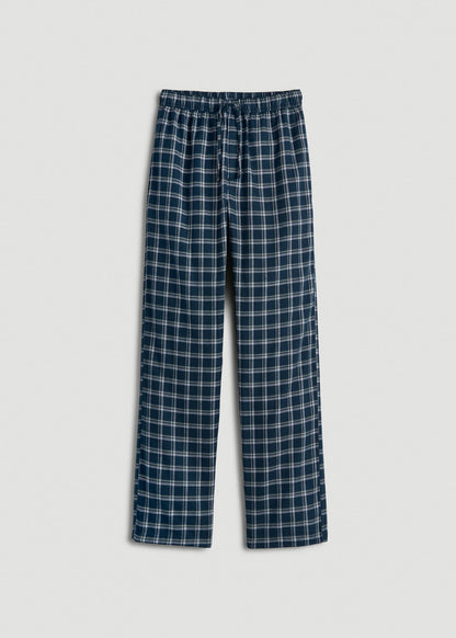 American Tall Men Flannel Pajama Pants for Tall Men in Navy Windowpane