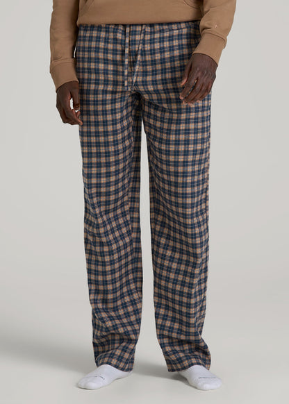 American Tall Men Flannel Pajama Pants for Tall Men in Navy and Woodsmoke Check