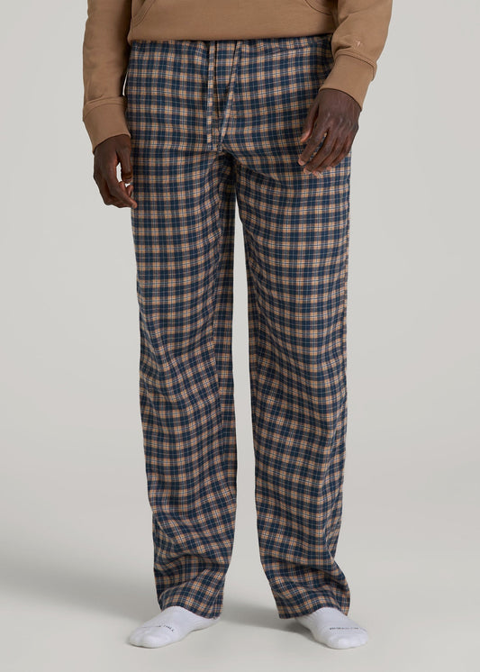 American Tall Men Flannel Pajama Pants for Tall Men in Navy and Woodsmoke Check