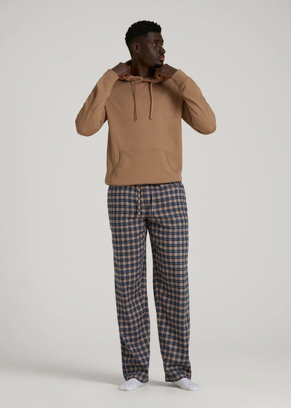 American Tall Men Flannel Pajama Pants for Tall Men in Navy and Woodsmoke Check