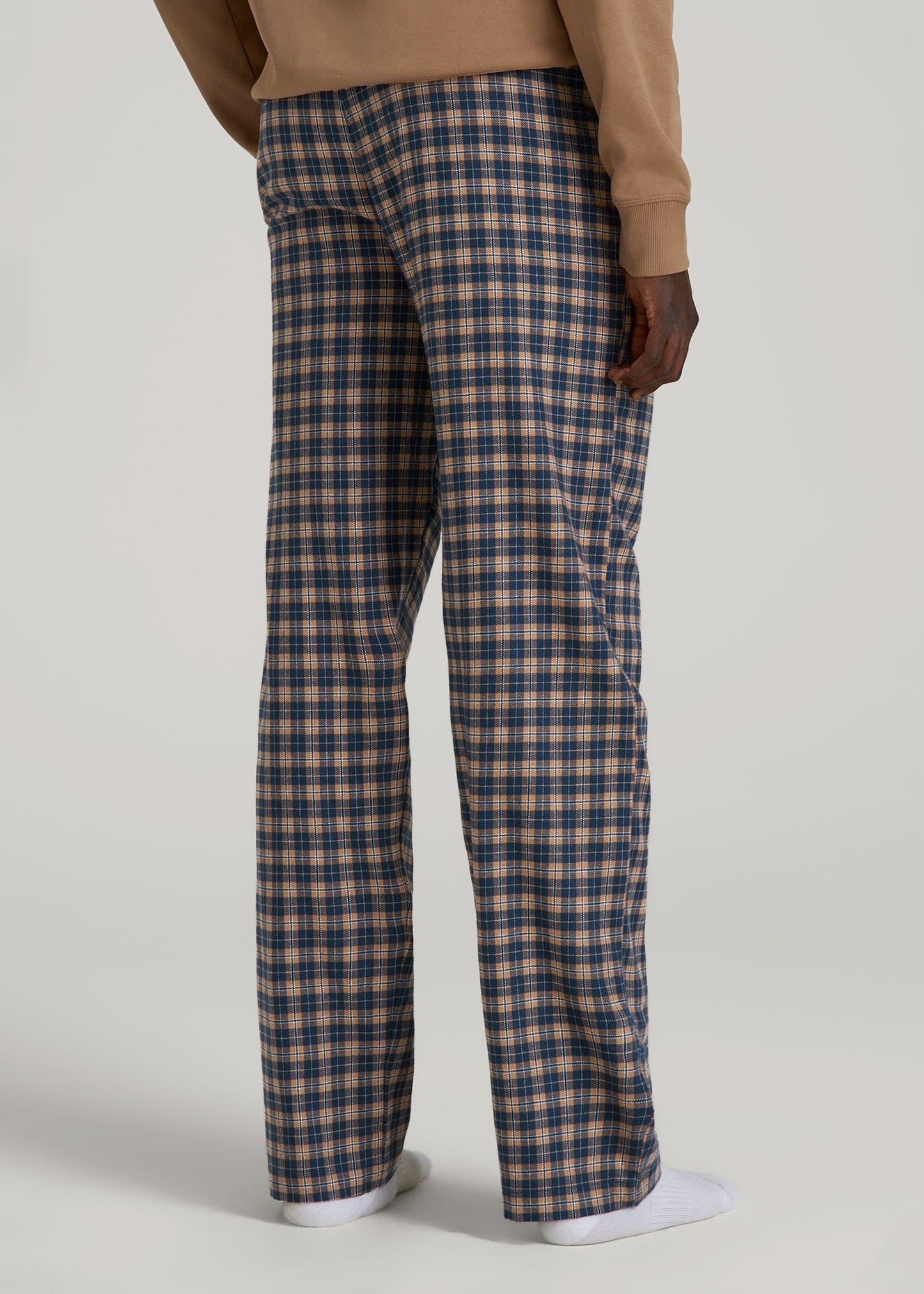 American Tall Men Flannel Pajama Pants for Tall Men in Navy and Woodsmoke Check