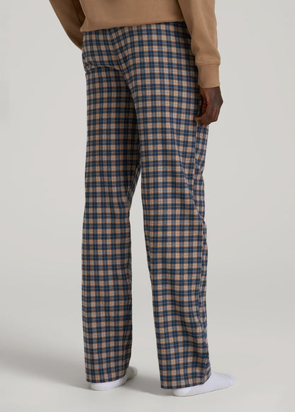 American Tall Men Flannel Pajama Pants for Tall Men in Navy and Woodsmoke Check