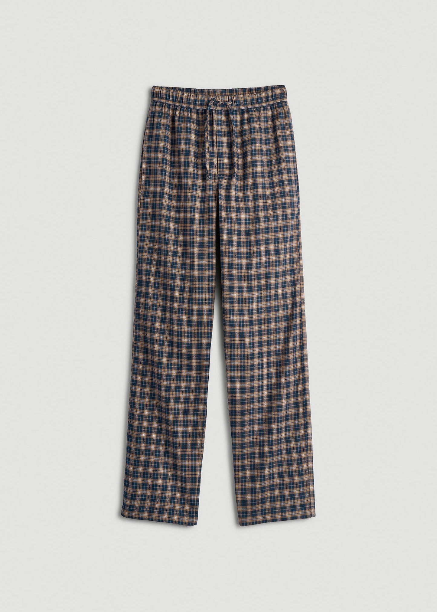 American Tall Men Flannel Pajama Pants for Tall Men in Navy and Woodsmoke Check
