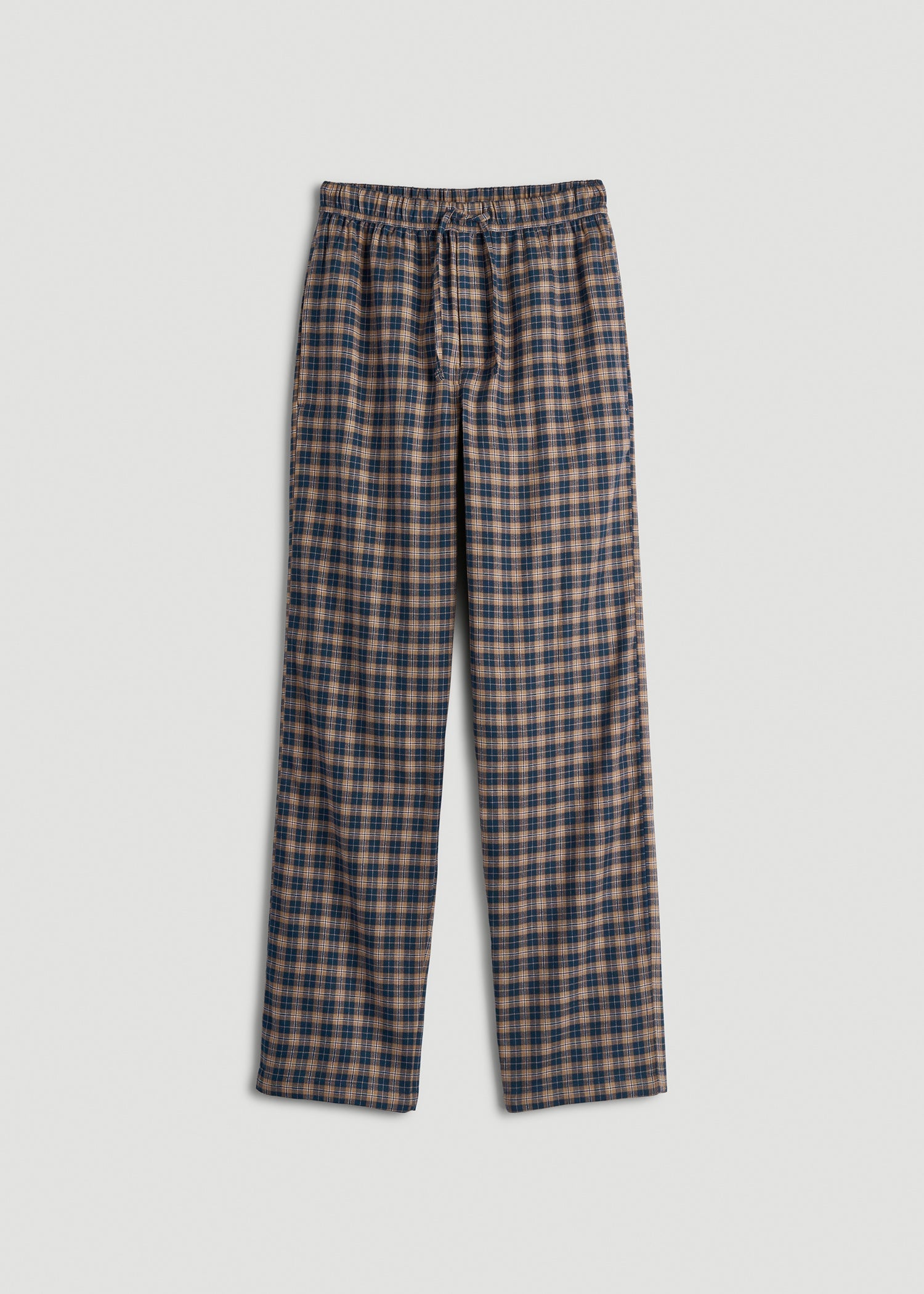 American Tall Men Flannel Pajama Pants for Tall Men in Navy and Woodsmoke Check