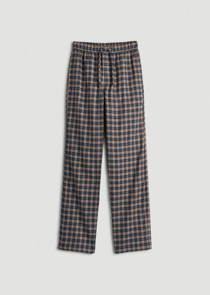American Tall Men Flannel Pajama Pants for Tall Men in Navy and Woodsmoke Check