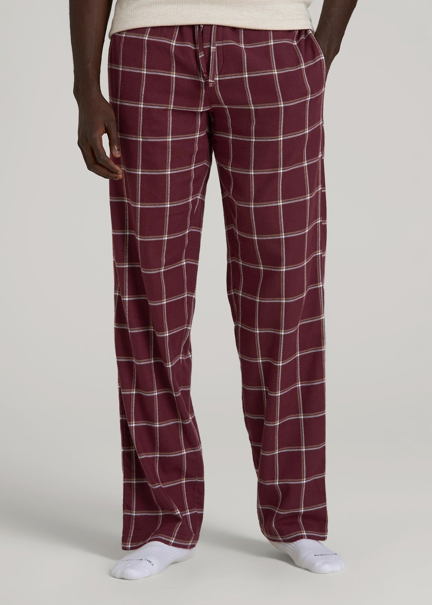 American Tall Men Flannel Pajama Pants for Tall Men in Wine Windowpane