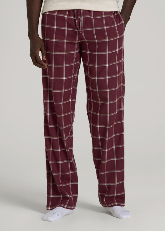 American Tall Men Flannel Pajama Pants for Tall Men in Wine Windowpane